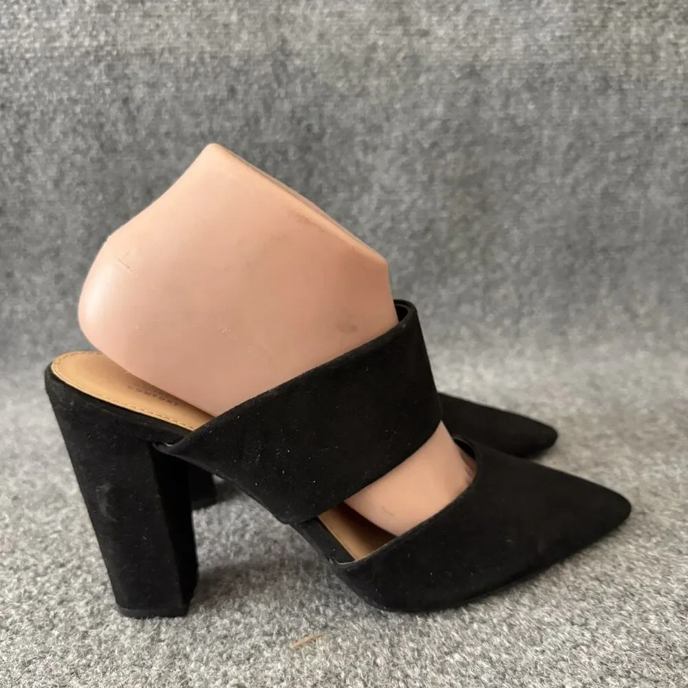 Apt. 9 Black Suede Pointed Toe Block Heel Mules Women's Slip On Dress Shoes 7.5M